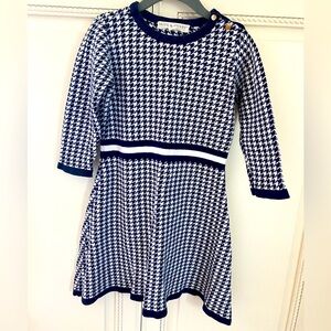 Hope and Henry Navy Houndstooth Dress, Girls Size 6 Yrs